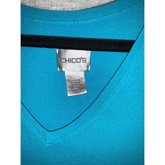 Chico's V-neck Tank top Cool Crepe SL Knit Turquoise Blue size 1 Medium - Picture 2 of 5